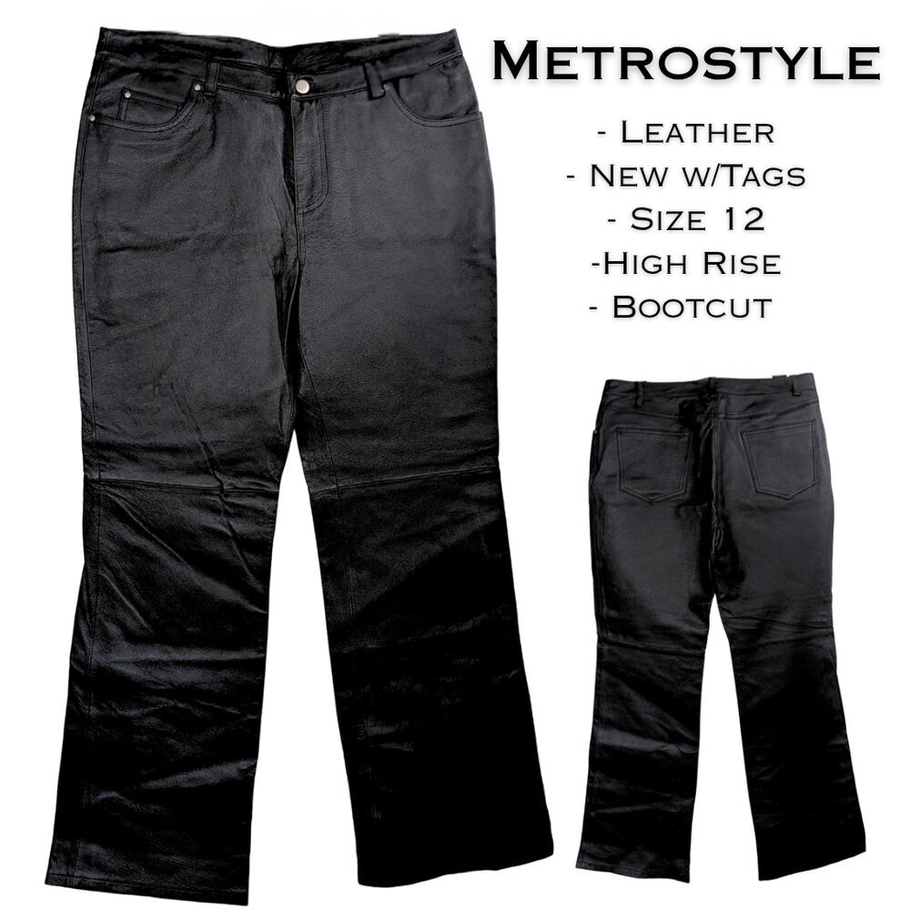 Metrostyle Leather Pants 12 Black Bootcut High Rise Lined Classic Y2K Inspo NEW